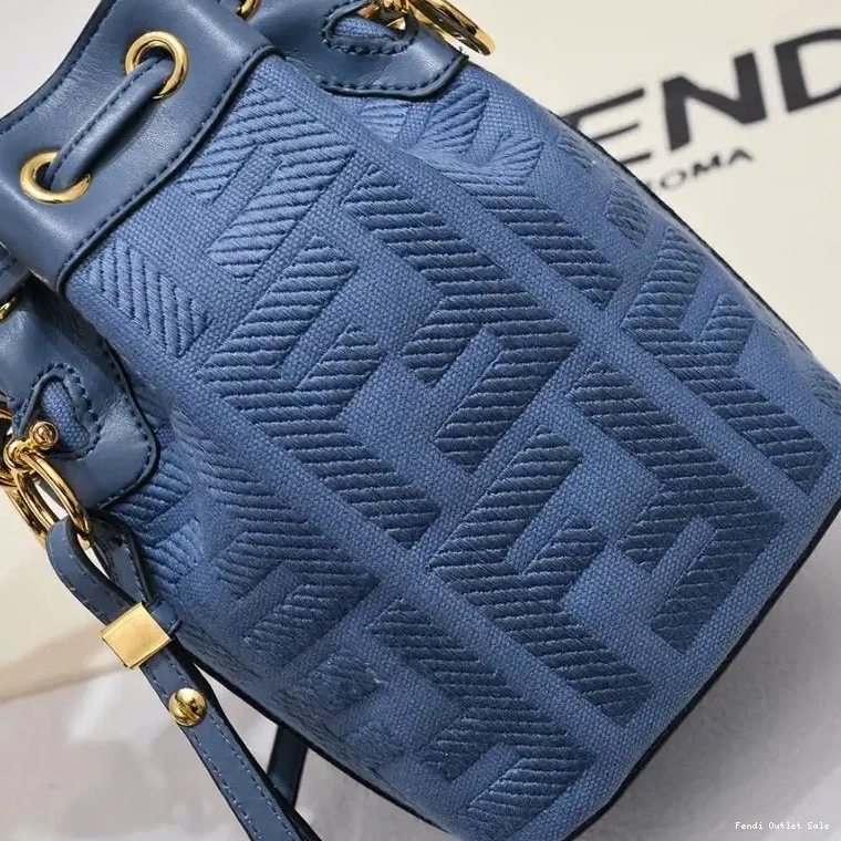 Affordable Fendi Bucket Tresor Motif Canvas Handle Mini Bag Blue In FF Mon Woven with 0603